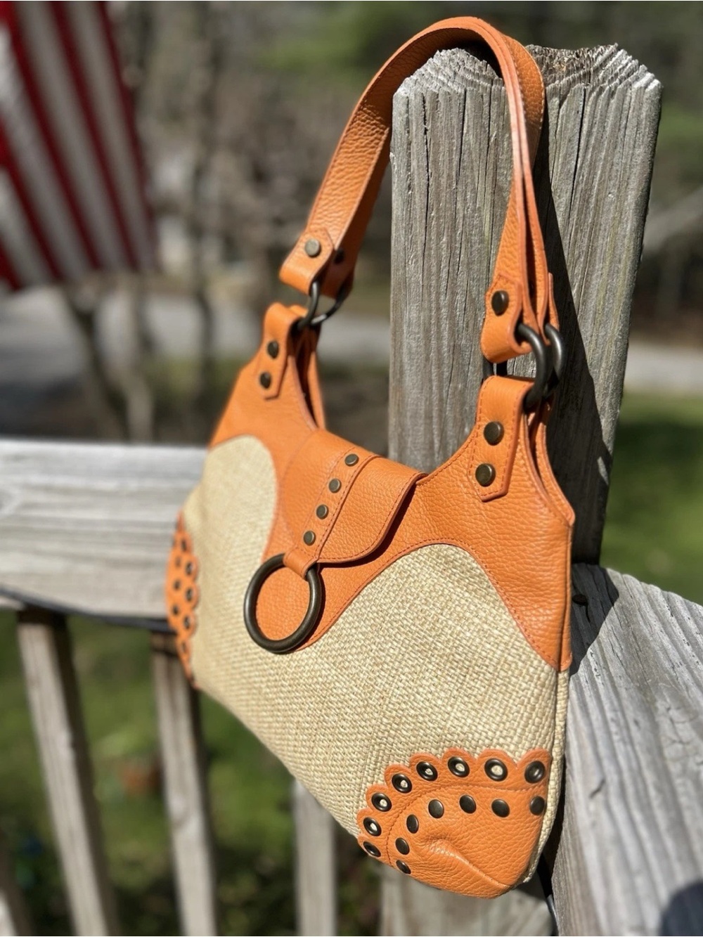 TANNER made in ITALY Orange Leather and Tweed Purse